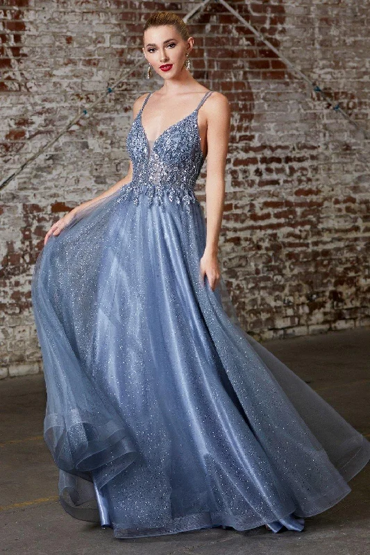 Cinderella Divine CD0154 Long Formal Ball Gown Prom Dress Smoky BlueTightsound