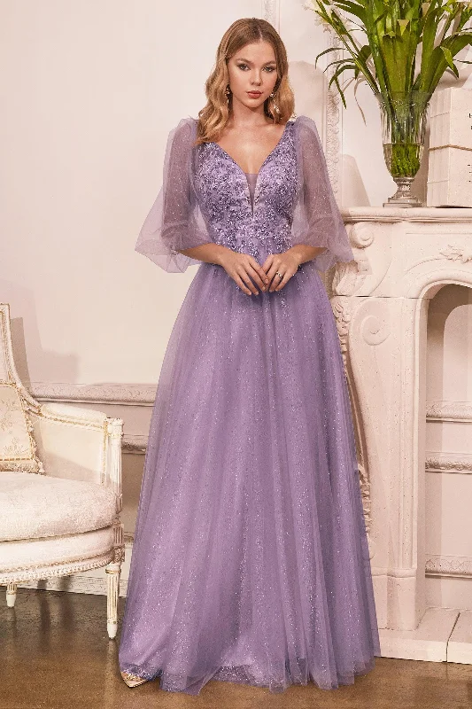 Cinderella Divine CD0182 Long Sleeve Mother of the Bride Long Tulle Dress English VioletTightsuit