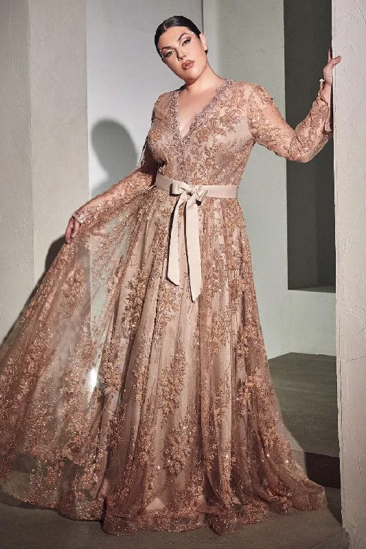 Cinderella Divine CD233C Long Sleeve Plus Size Evening Dress Rose GoldTightmatch