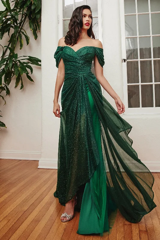 Cinderella Divine CD878 Off Shoulder Long Formal Dress EmeraldTightfit