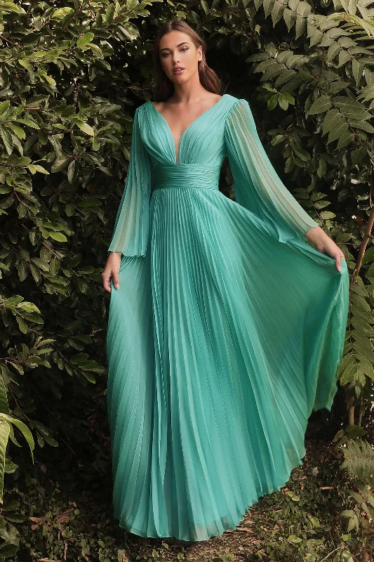 Cinderella Divine CD242 Long Sleeve Pleated Formal Prom Dress JadeTightknot