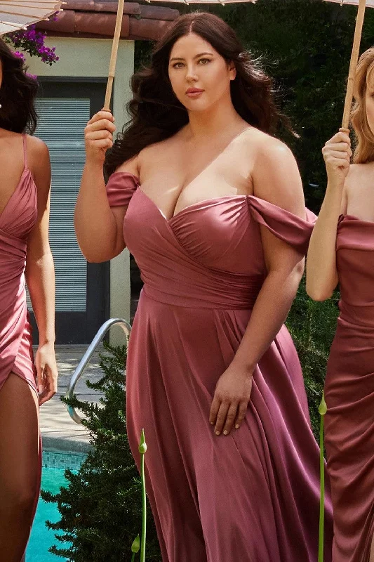 Cinderella Divine 7493C Plus Size Long Off Shoulder Dress Mauve RoseTightbuckle