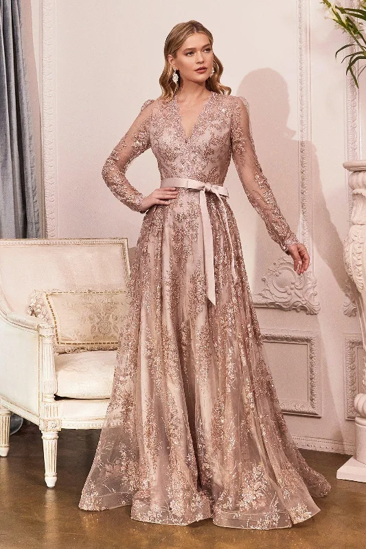 Cinderella Divine CD233 Long Sleeve Formal Dress Evening Gown Rose GoldTightformation