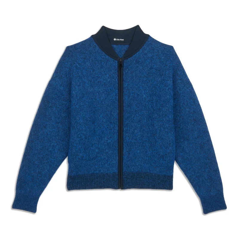 Alpaca Wool-Blend Knit Bomber Jacket - ResaleSheer Jackets