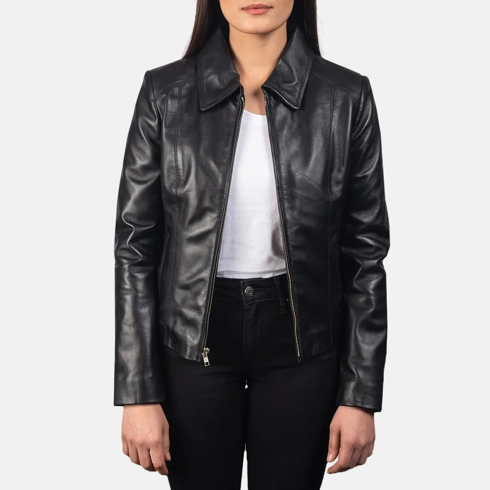 Black Biker Jacket For Winter in Shirt CollarHigh-Fashion Jackets