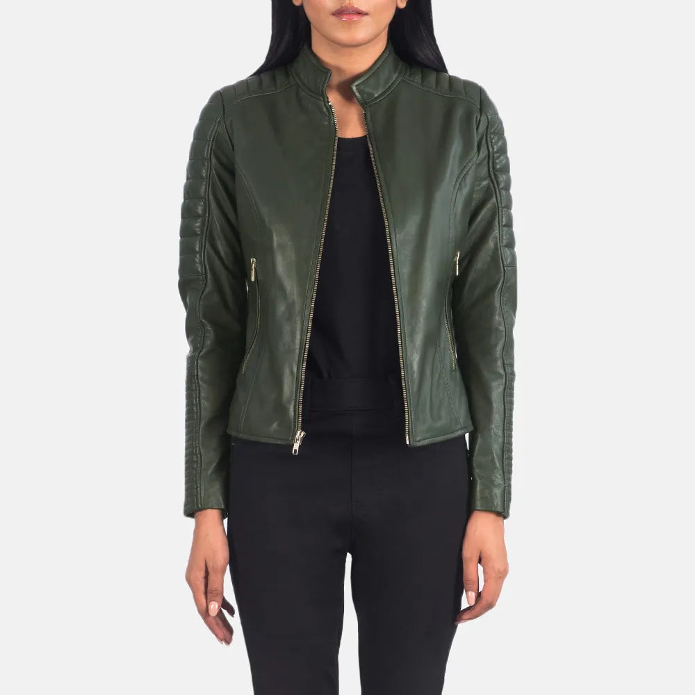 Biker Jacket Green - Sheepskin LeatherHooded Jackets