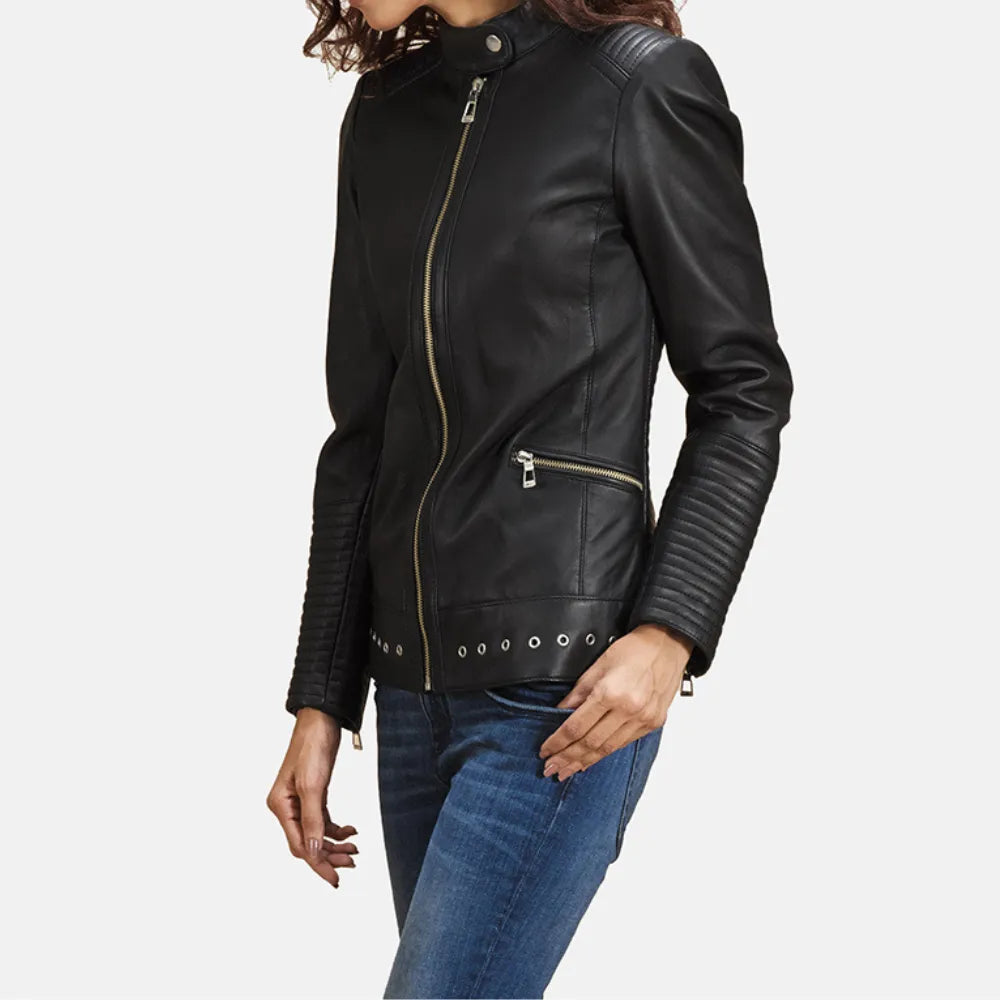 Black Leather Jacket Women - Quilted viscose liningBand Merch Jackets