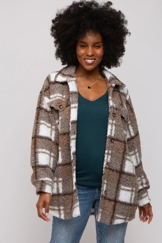 Brown Plaid Sherpa JacketSuede Jackets