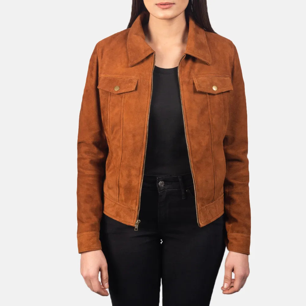 Brown Suede Trucker Jacket with Shirt CollarCycling Jackets