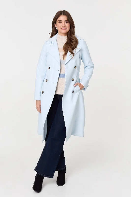 Slim Knee Length Tie Waist Trench CoatBranded Jackets