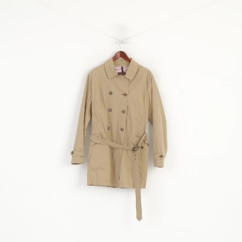 Peckott Women L Coat Beige Cotton Trench Double Breasted Belted Classic TopPocketed Jackets