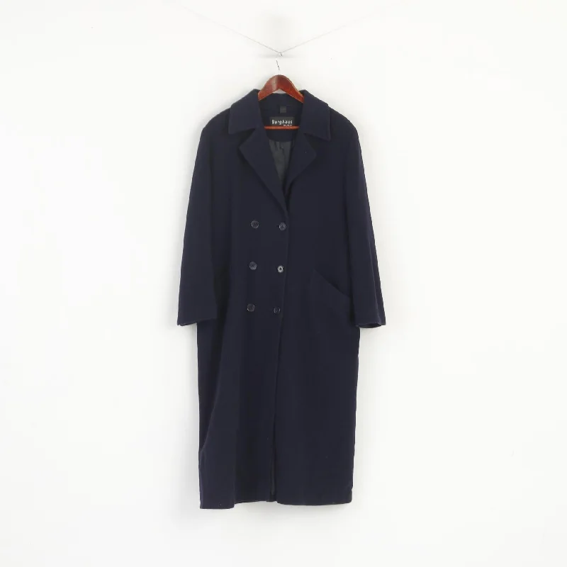 Berghaus Fashion Women XL Coat Navy Wool Cashmere Long Vintage Double BreastedFlannel Jackets