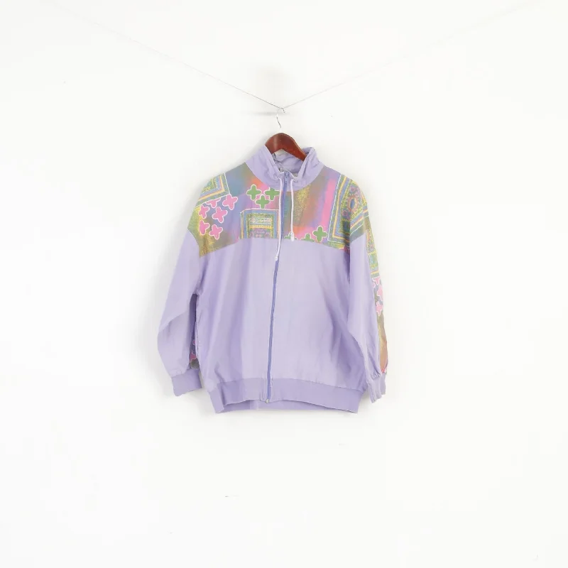 Vintage Women 44/46 L Bomber Jacket Violet Cotton Festival Full Zip Retro TopLayered Jackets