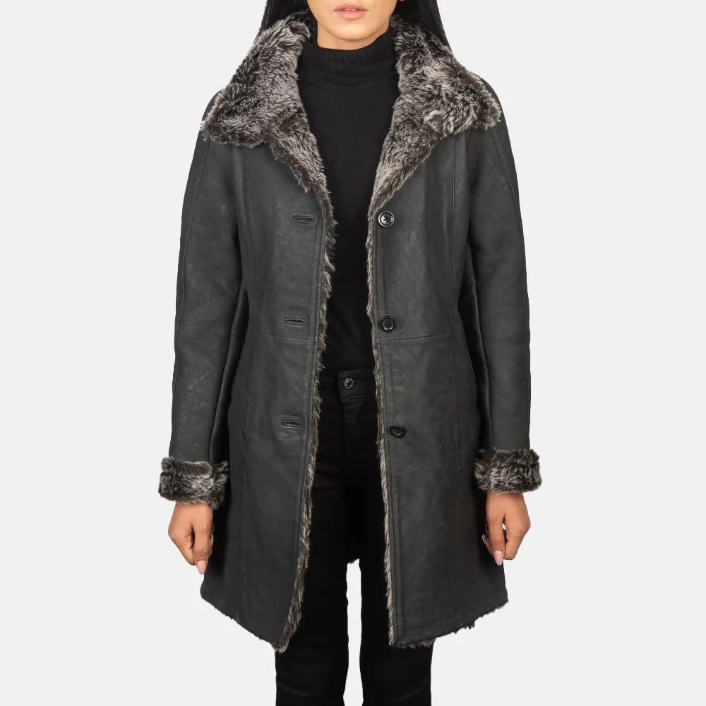 Distressed Black Female Trench CoatDesigner Jackets