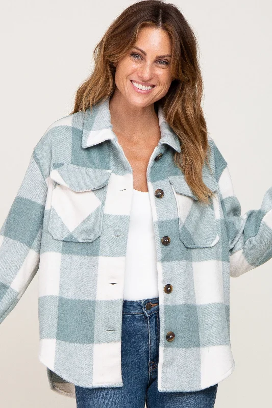 Green Plaid Knit Shirt JacketBranded Jackets