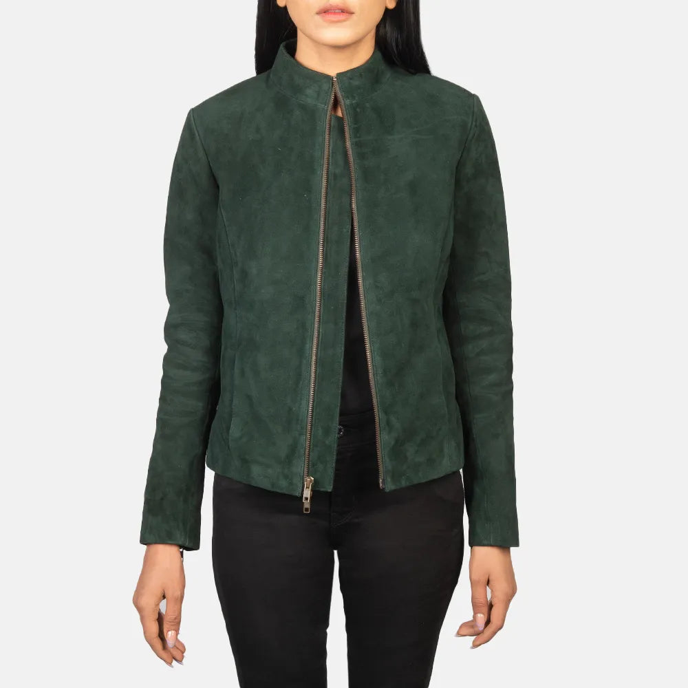 Green Suede Jacket Women's For BikersWindbreakers