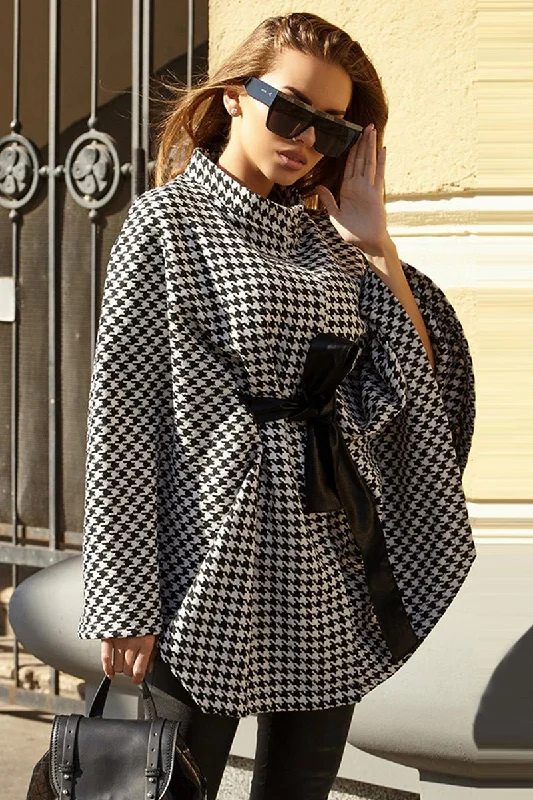 Houndstooth Tie Waist Trench CoatWool Jackets