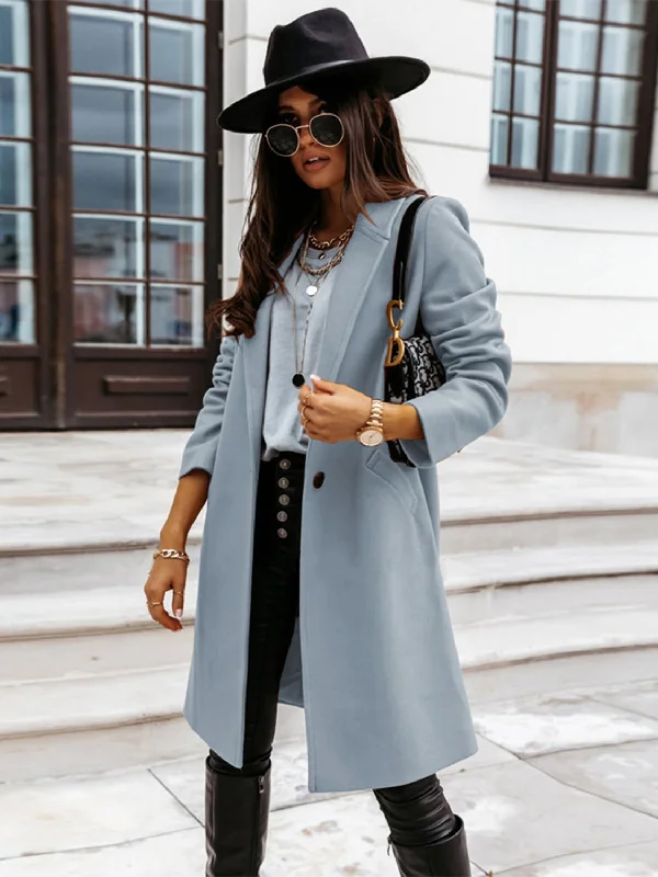 Long Sleeve Longline Coat with PocketsDown Jackets