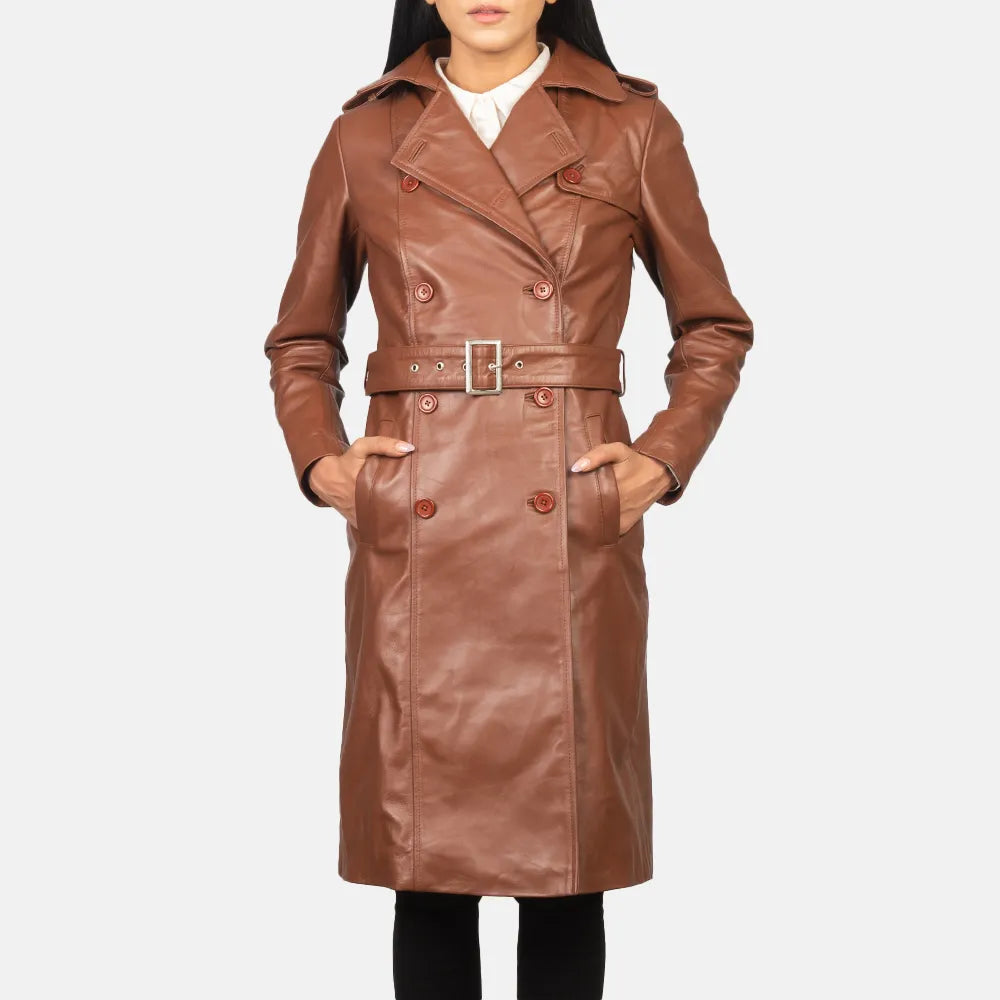 Brown Double Breasted Long Trench Coat WomenWork Jackets