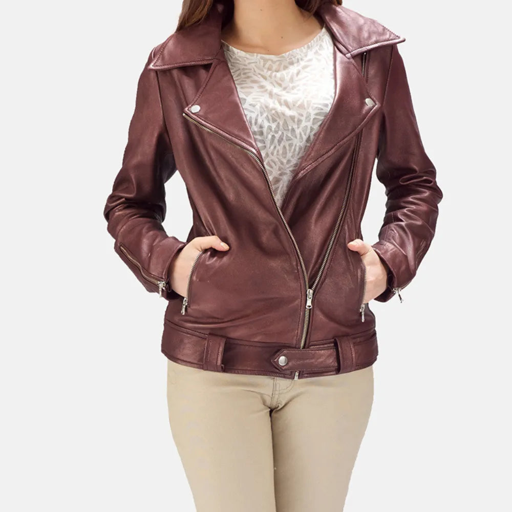 Maroon Leather Jacket Womens - Quilted viscose liningUrban Jackets