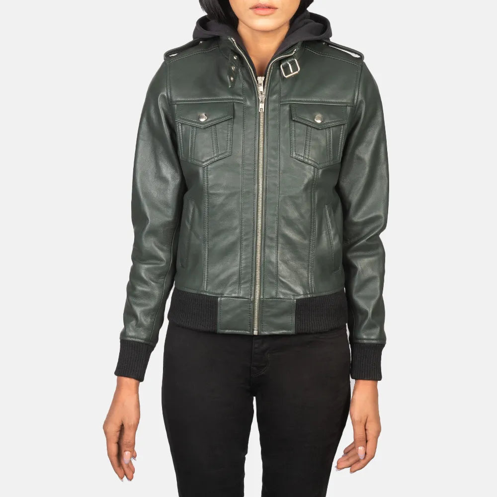 Olive Green Jacket Women with Quilted Polyester LiningFleece Jackets