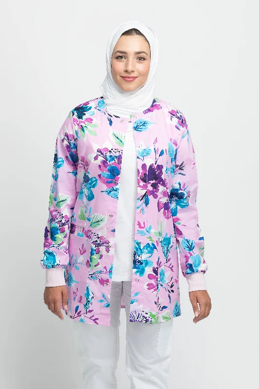 Pink Floral Printed Scrub JacketQuilted Jackets