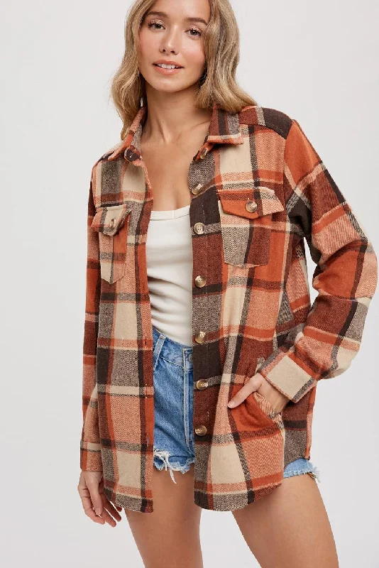 Rust Plaid Shirt JacketRainproof Jackets