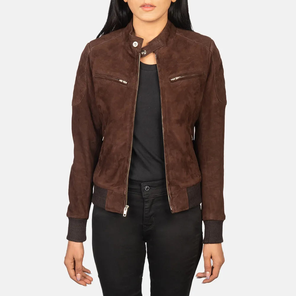 Bomber Suede Jacket For Women in BrownHip-Hop Jackets