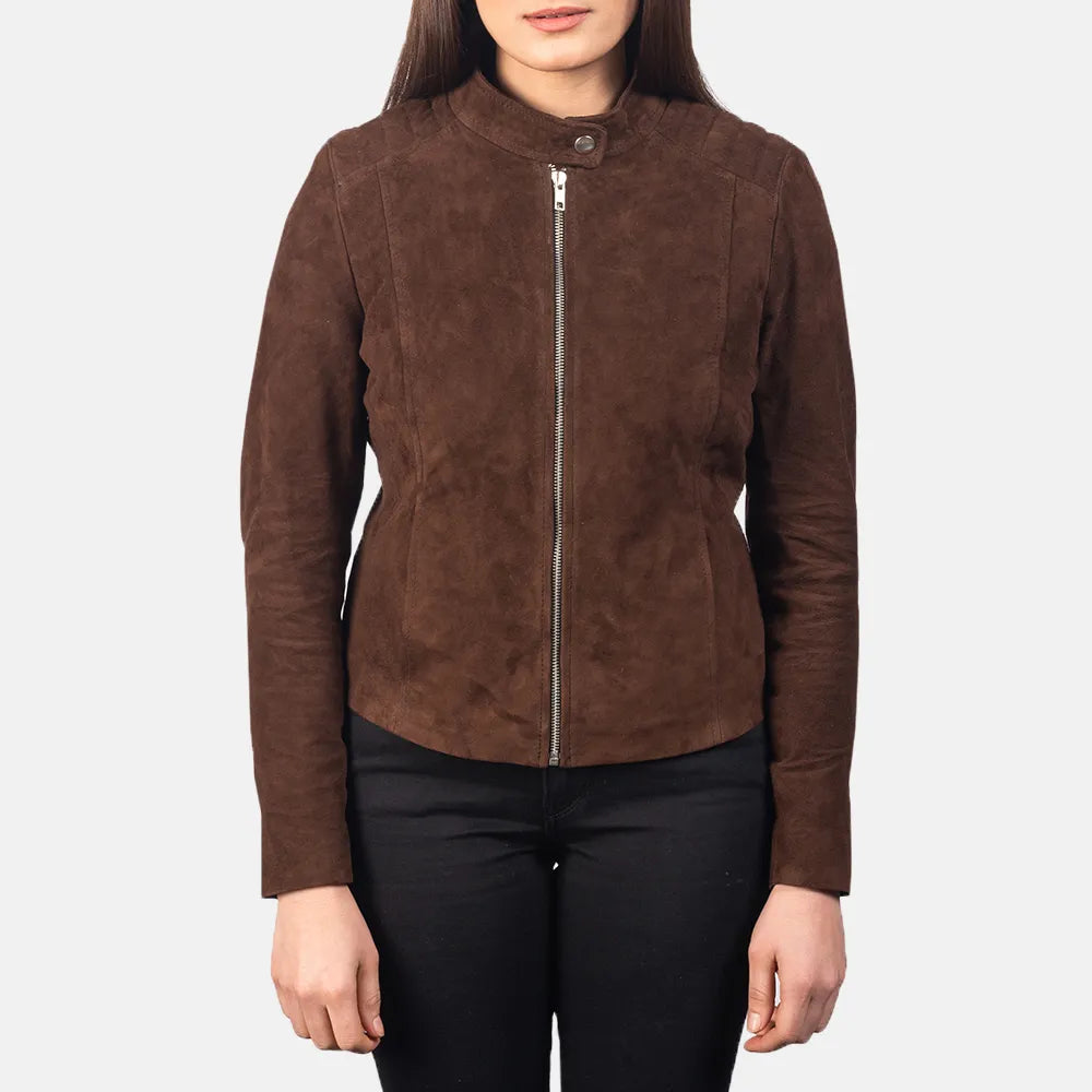 Suede Moto Jacket Women's in Dark BrownButton-Up Jackets