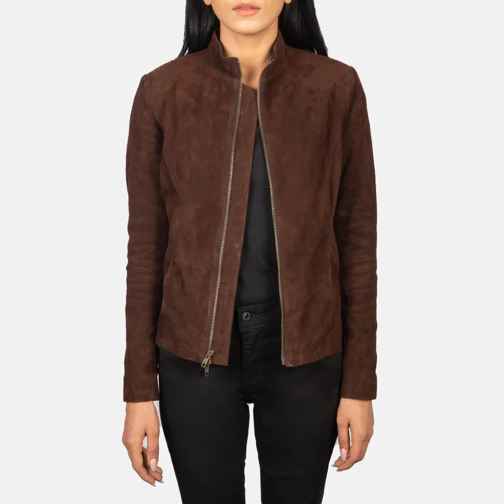 Suede Moto Jacket - Brown Goatskin LeatherRibbed Cuff Jackets