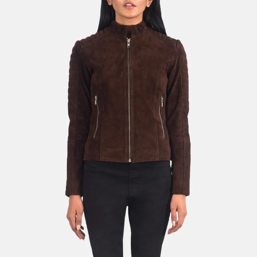 Dark Brown Suede Trucker Jacket - Goatskin LeatherSki Jackets