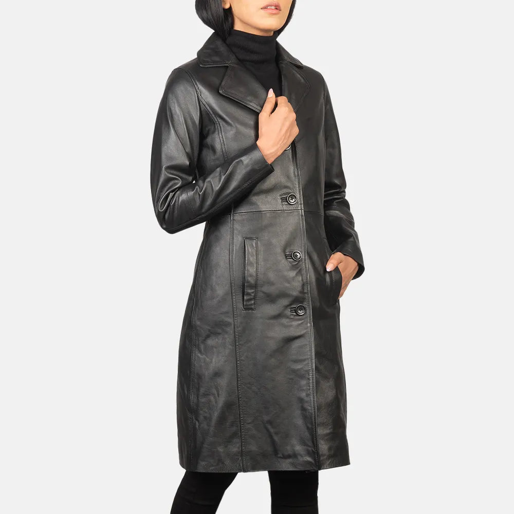 Trench Coat Black Single Breasted LeatherStreetwear Jackets