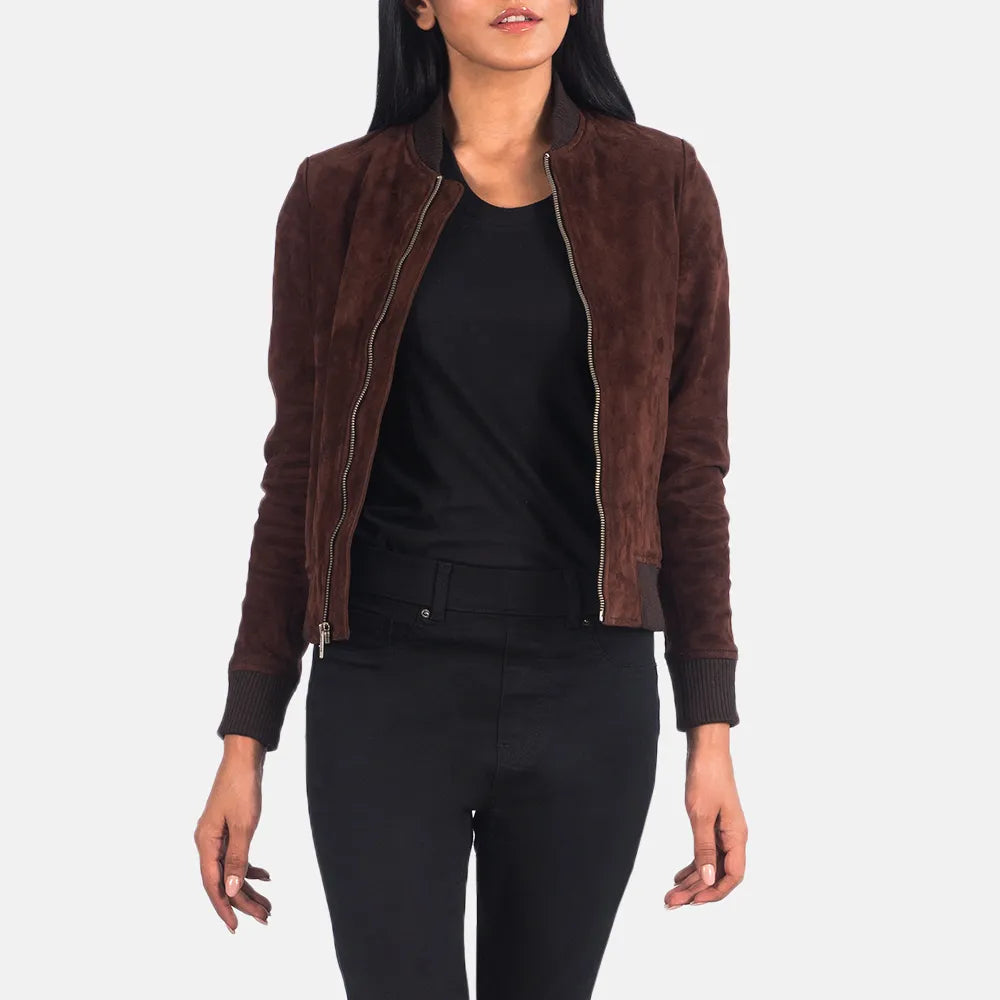 Bomber Vintage Suede Jacket - Rib Knit CuffsZippered Jackets