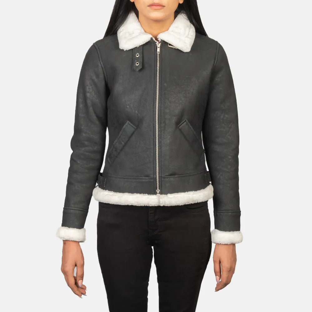 Bomber Black & White Leather Jacket Women with Zipper ClosureGlitter Jackets