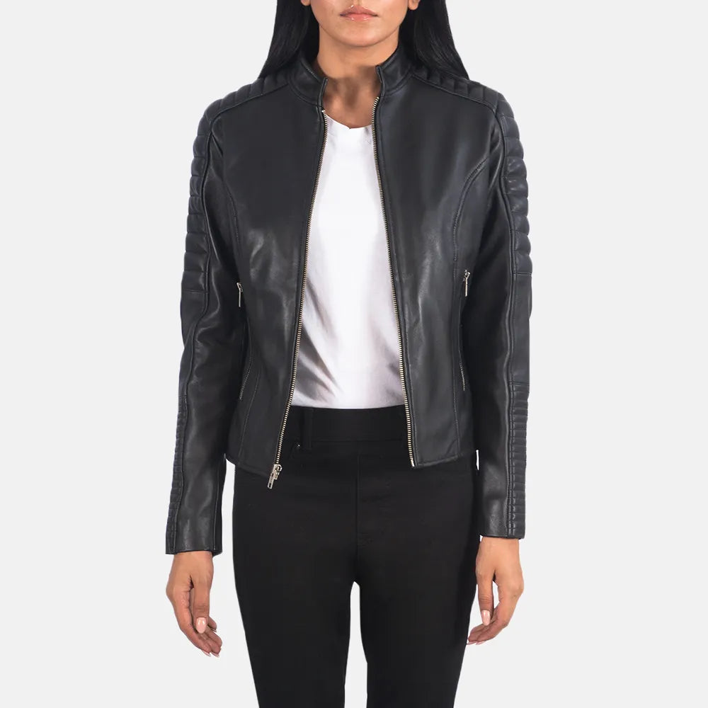 Women Biker Jacket with Zipper CuffsMotorcycle Jackets