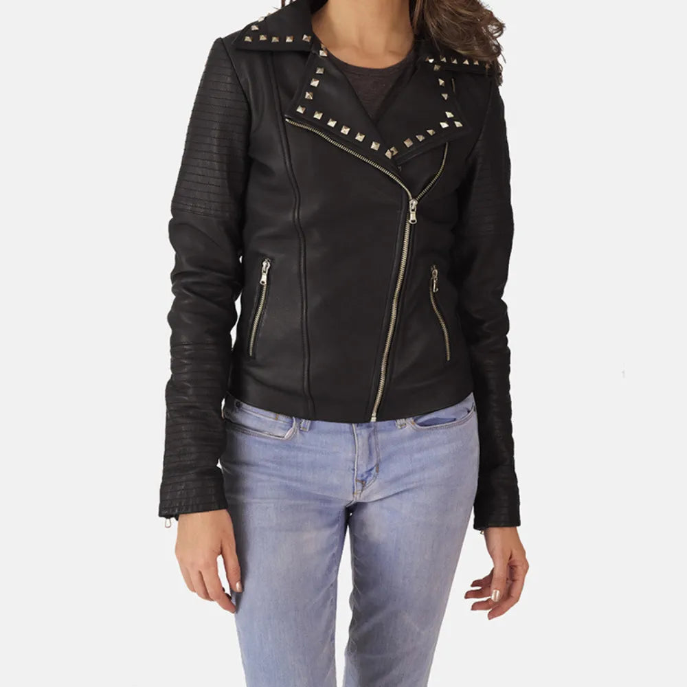 Women Black Leather Jacket - Sheepskin Aniline LeatherPainted Jackets