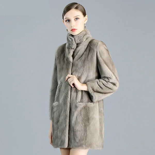 Women's Casual Warm Thick Natural Import Real Mink Fur Winter JacketLayered Jackets