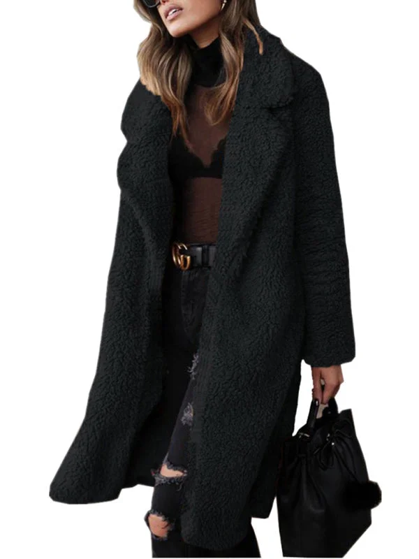 Women's loose long sleeve lapel plush jacketHooded Jackets