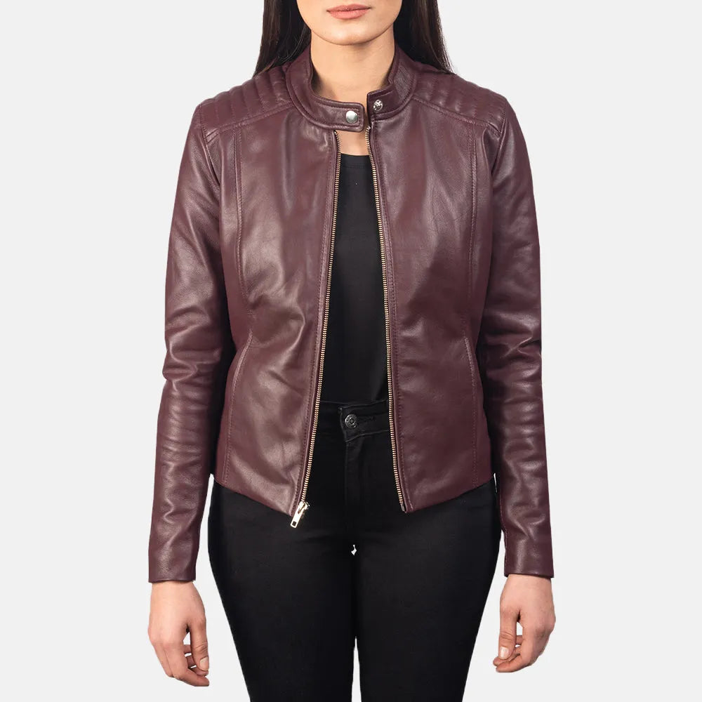 Women's Maroon Leather Jacket - Sheepskin LeatherZippered Jackets