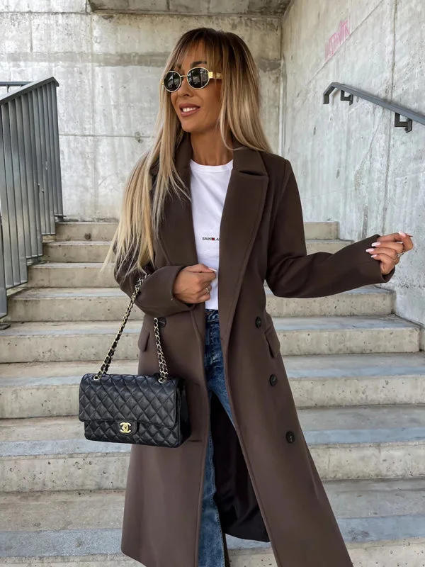 Women's new autumn and winter simple long-sleeved lapel button slit woolen jacketParka Jackets