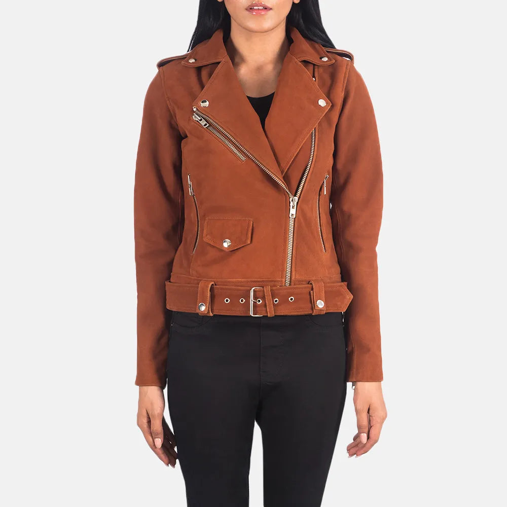 Women's Suede Moto Jacket in BrownPunk Jackets