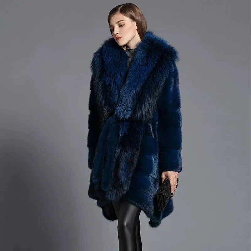 Women's Trendy Fashion Warm Natural Mink Fur Winter Jacket with HoodStreetwear Jackets