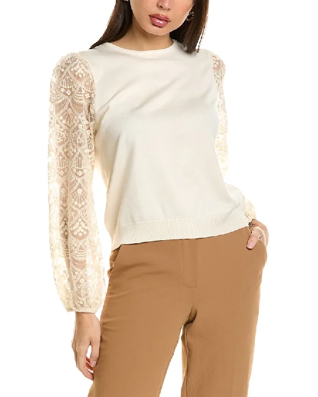 Yoga Knit TopsAdrianna Papell Lace Sleeve Sweater