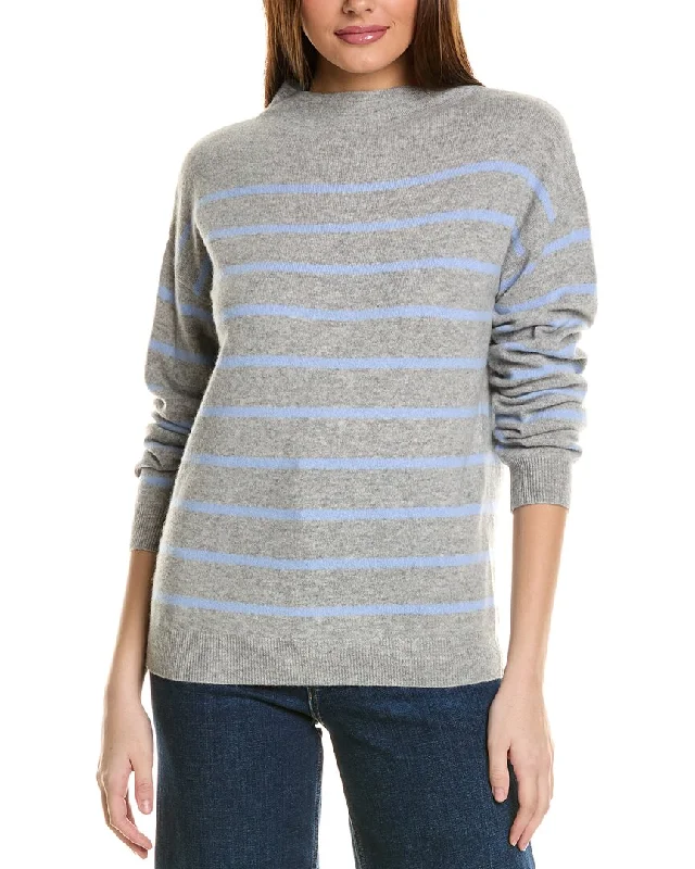 Cycling Knit TopsAmicale Cashmere Jersey Striped Funnel Neck Cashmere Sweater