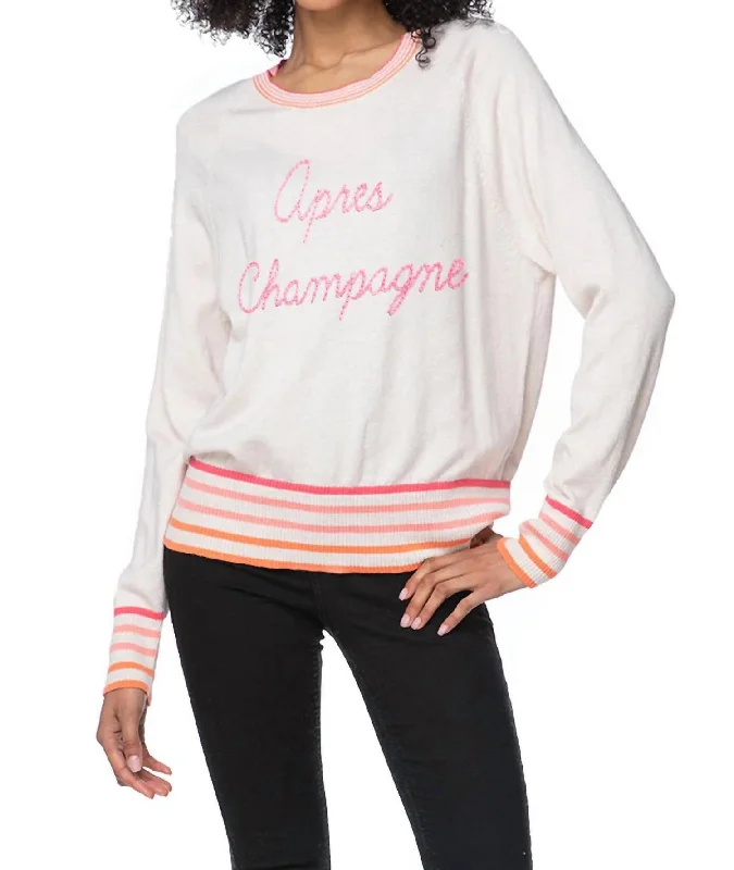 Hooded Knit TopsApres Champagne Sweater In White/pink