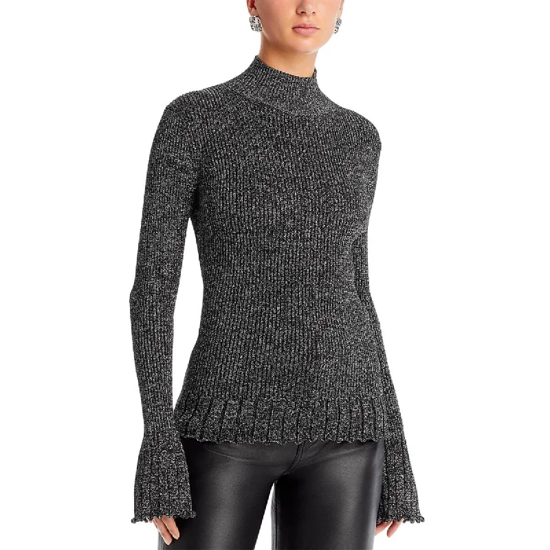 Hunting Knit TopsAvery Womens Scalloped Metallic Mock Turtleneck Sweater