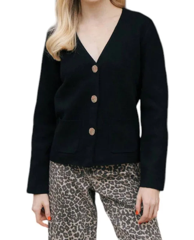 Retro Knit TopsButton Up Cardigan In Black