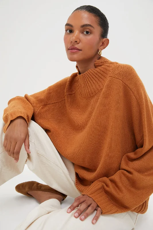 Bamboo Knit TopsCamel Oversized Funnel Neck Sweater