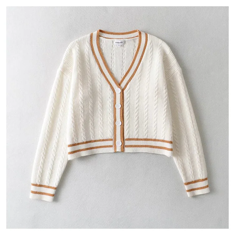 Logo Knit TopsCasual twist knitted sweater jacket  7430