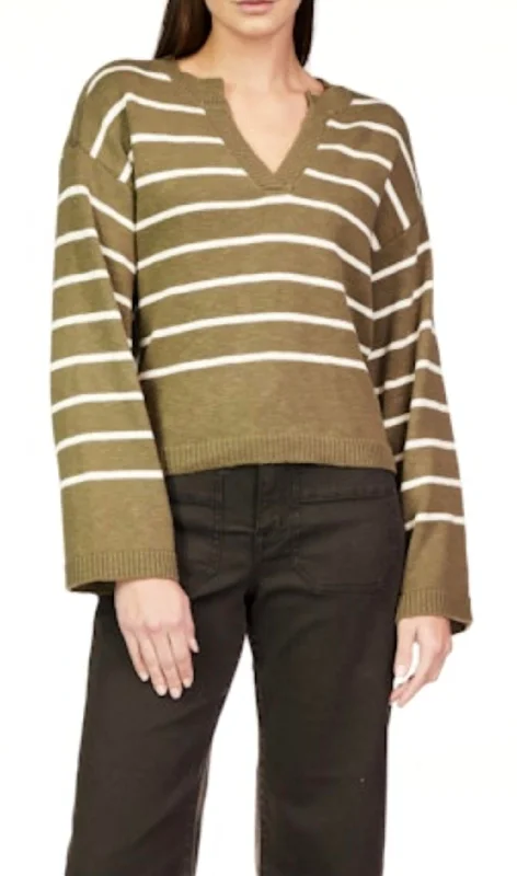 Colorblock Knit TopsChill Vibes Sweater In Olive Stripe